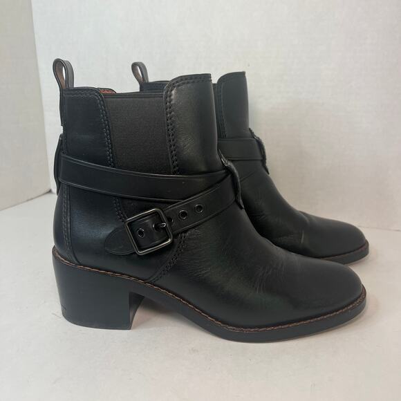 Coach Women's Leather Ankle Chelsea Boots Black Size 6 - Picture 1 of 10